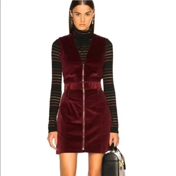 NWT Veronica Beard Orial Burgundy Red Corduroy Zip Front Mini Dress Size 8